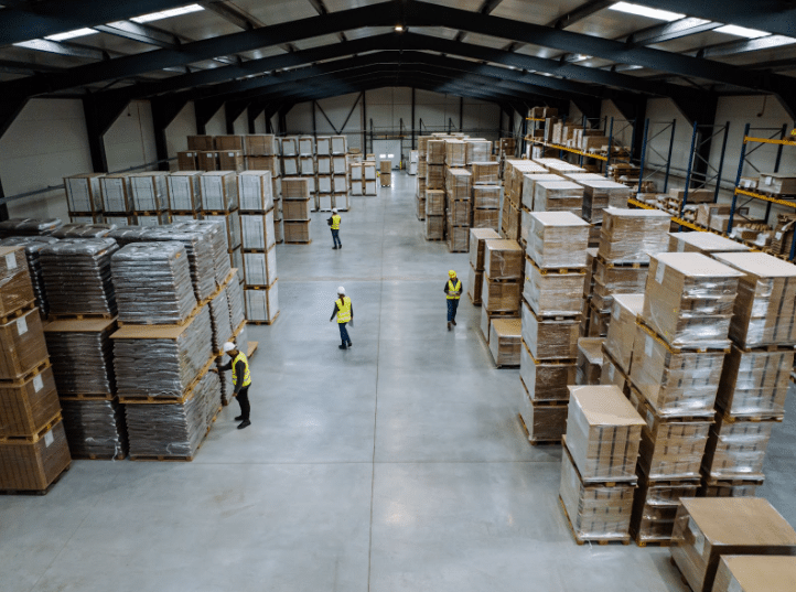 Interior view of a large warehouse, the kind of space that might require a dry system